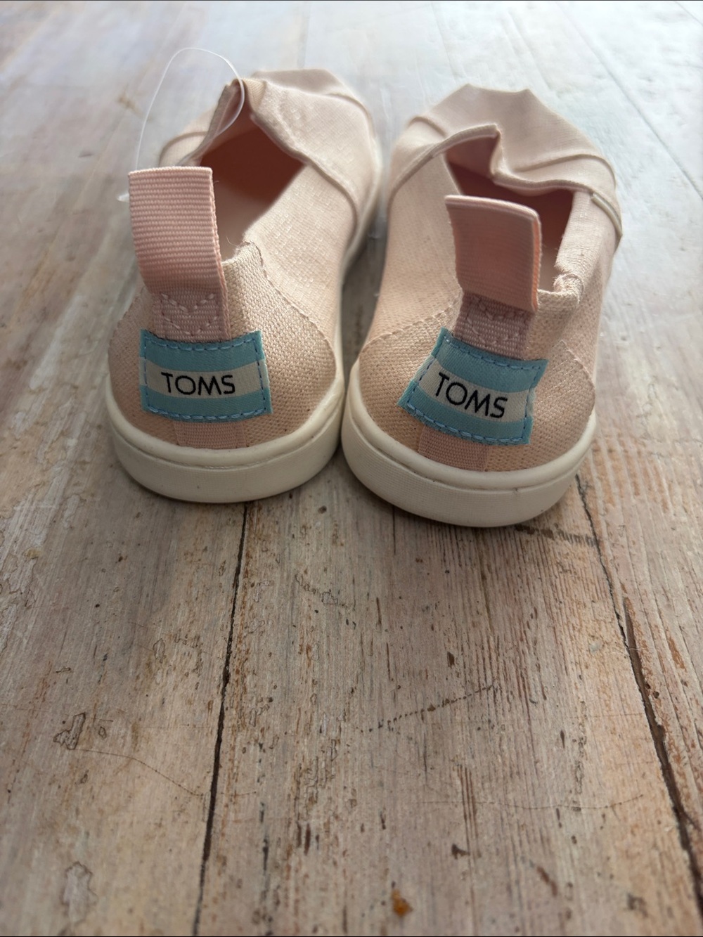 Toms Kids Slip-On Canvas Shoes in Pale Pink with Blue Logo NWOT